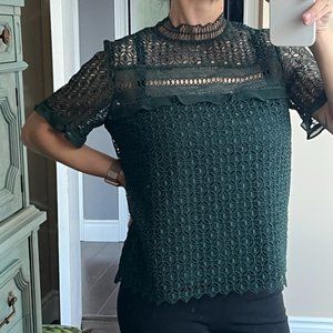 Zara Green Lace overlay short sleeve blouse size medium fits small